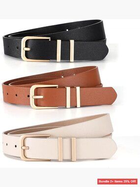 3 Pack Faux Leather Belts Adjustable 26-39 Inch Waist Classic Style